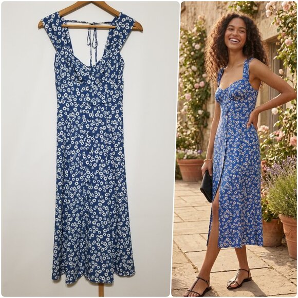 NWT Reformation Tayler Midi Dress in Dana (Blue White Floral) Size 0